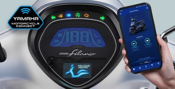 Connection always on dengan teknologi Comunication Control Unit (CCU), menghubungkan sepeda motor dengan smartphone melalui aplikasi Y-Connect.