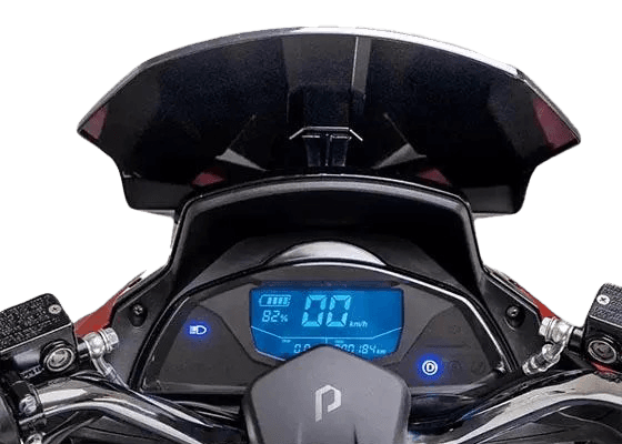 Meter cluster ini hadir beragam informasi seperti kecepatan, baterai, odometer, serta trip dan terhubung dengan aplikasi