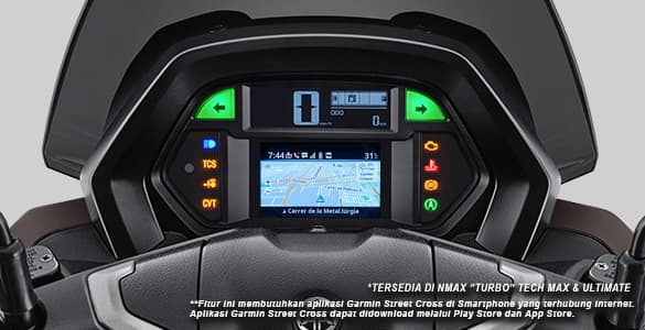 Jelajahi tempat-tempat baru dengan bantuan sistem navigasi yang didukung oleh Aplikasi Garmin Street Cross yang ditampilkan di TFT Infotainment Display.