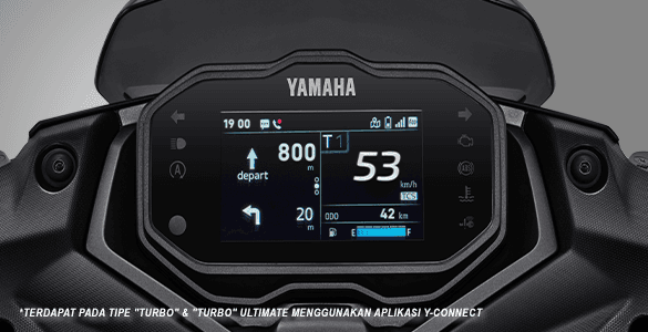 Jelajahi tempat-tempat baru dengan bantuan sistem navigasi yang didukung oleh Google Maps yang terpasang dengan Aplikasi Y-Connect, ditampilkan dengan arah panah di TFT Infotainment Display.