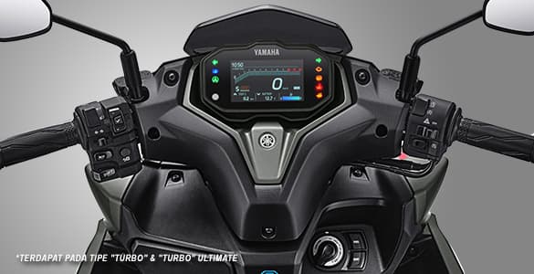 Desain baru Full LCD Speedometer yang semakin racy, sporty dan informatif untuk pengendara dengan konektivitas dengan Y-connect dapat memberikan notifikasi pesan dan telepon.