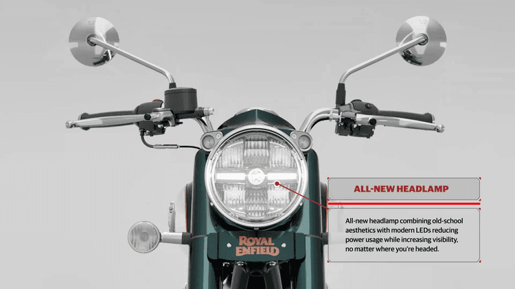 All-new headlamp combining old-school aesthetics with modern LEDs reducing power usage while increasing visibility, no matter where you're headed.