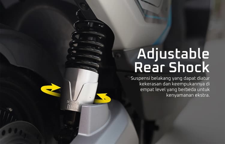 Suspensi belakang yang dapat diatur kekerasan dan keempukannya di empat level yang berbeda untuk kenyamanan ekstra.